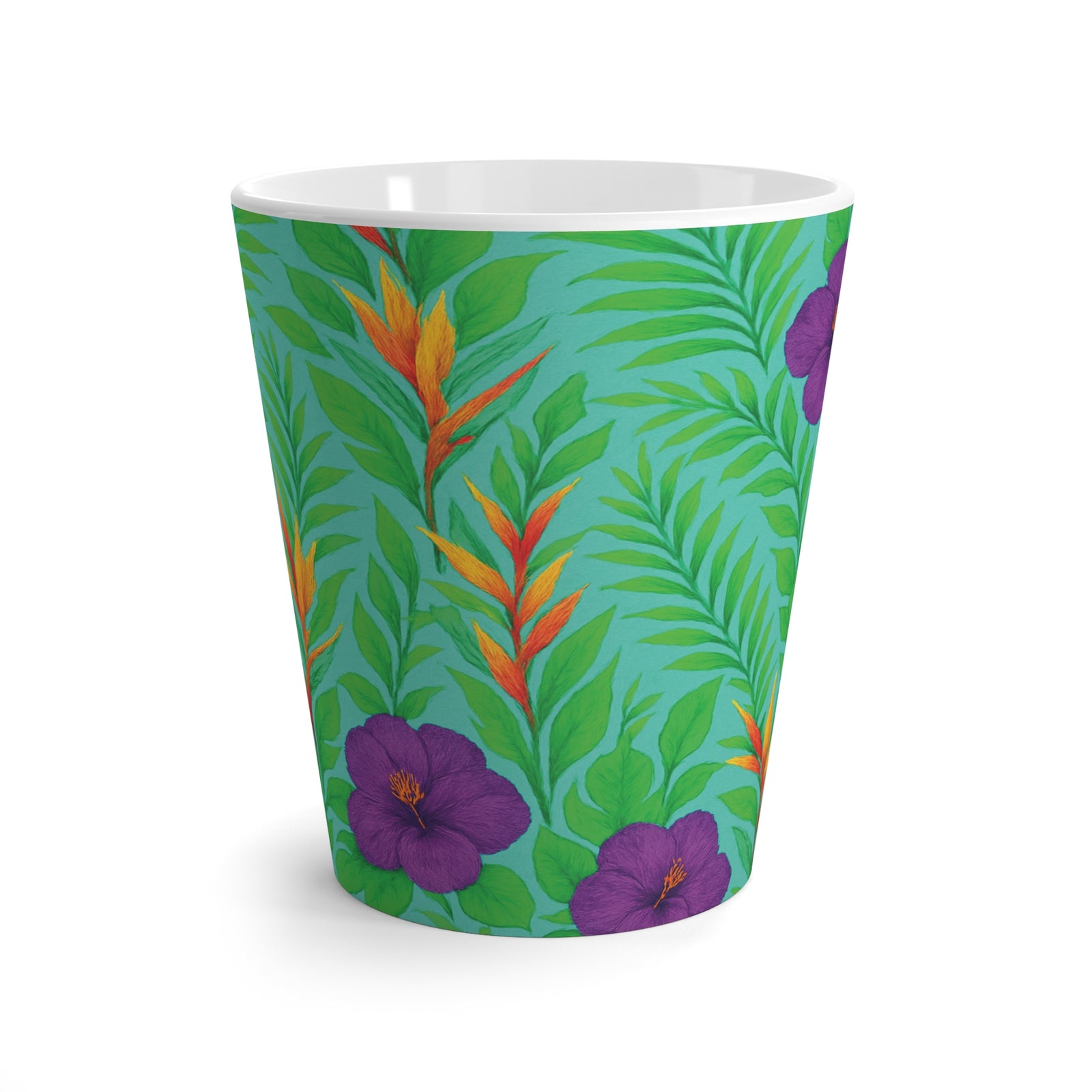 Latte White Mug - Midnight Flower Green
