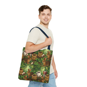 Tropical Rabbits & UFOs Tote Bag, Black - 3 Sizes