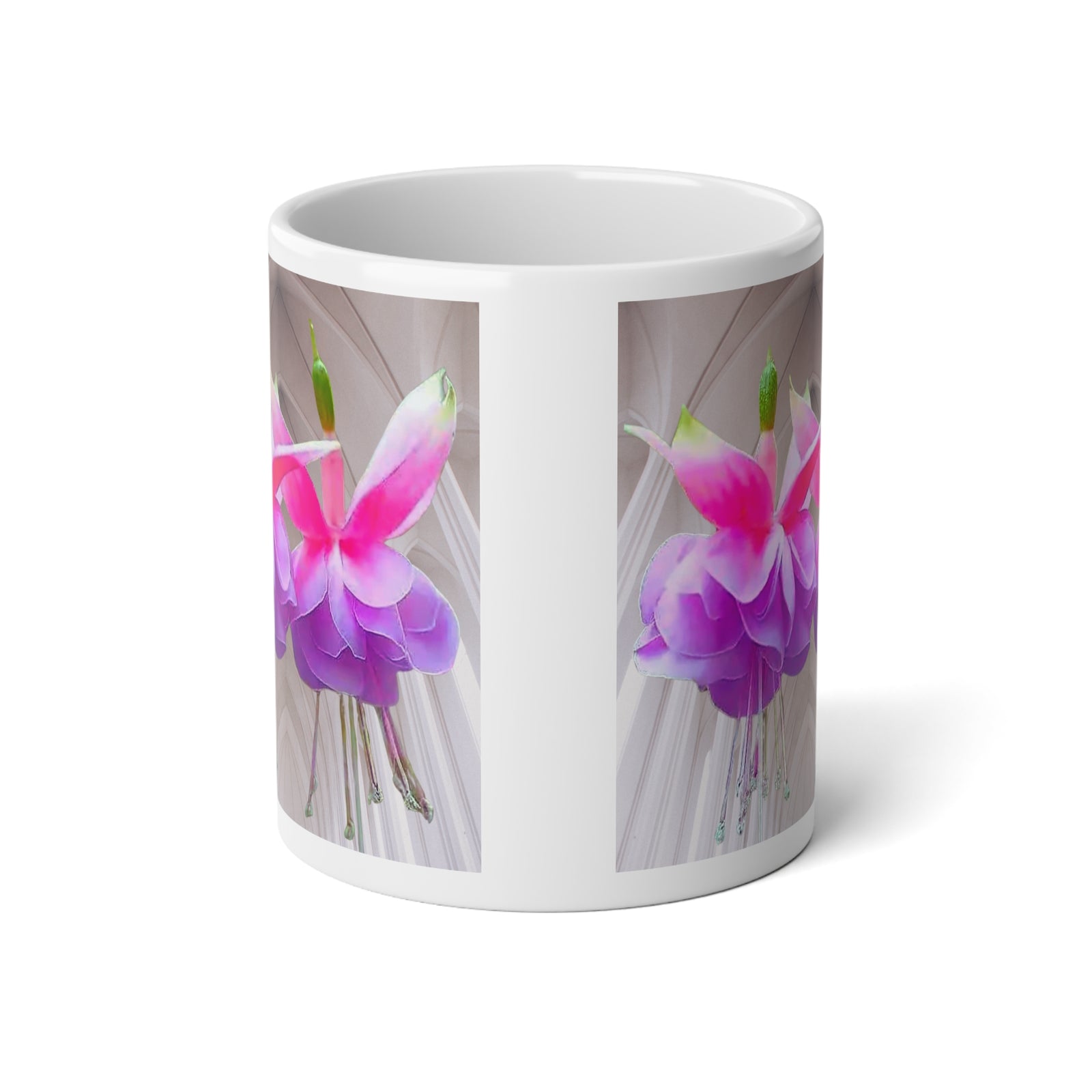 Jumbo Mug, 20oz, Gothic Two Purple Fuschias | Tropical Coffee Cup
