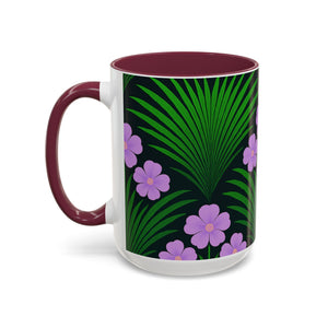 Accent Color Coffee Mug, Many Colors - 11oz & 15oz / Midnight Hibiscus Deco, Purple