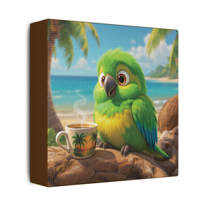 Tropical Beach Canvas - Lulu the Parrot Coffee Wall Art