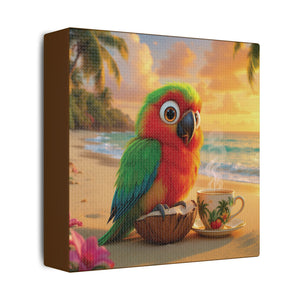 Tropical Beach Canvas - Tiki the Parrot Sunrise Wall Art
