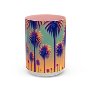 Accent Color Coffee Mug (11, 15oz), 8 Colors - Sunset Palms
