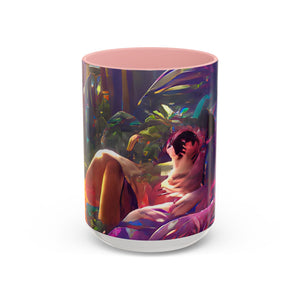 Accent Color Coffee Mug (11, 15oz) - Midnight Kiss in Tropical Garden