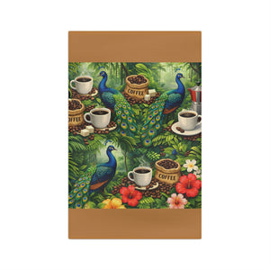 Tropical Microfiber Coffee/Tea Towel – Peacocks & Coffee, Lt. Brown