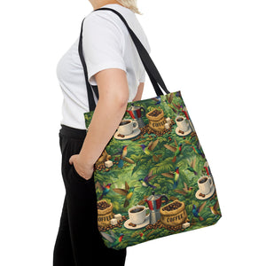 Tropical Hummingbirds & Coffee Tote Bag, Black - 3 Sizes