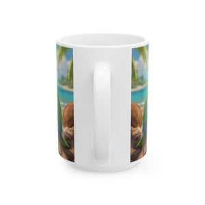 Ceramic White Mug - Lulu the Parrot Drinks Coffee