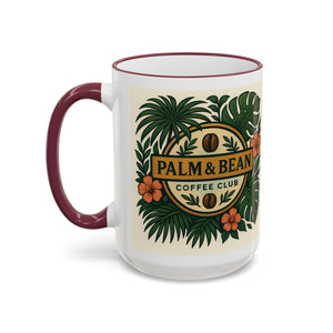 Accent Rim & Handle Coffee Mug — Palm & Bean Coffee Club Logo