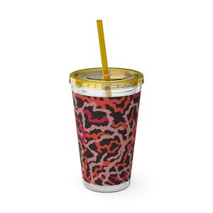 Tropical Tumbler with Straw | 16 oz: Coral Threads, Red