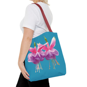 Two Fuschsias Tropical Flower Tote Bag/Turquoise - 3 Sizes
