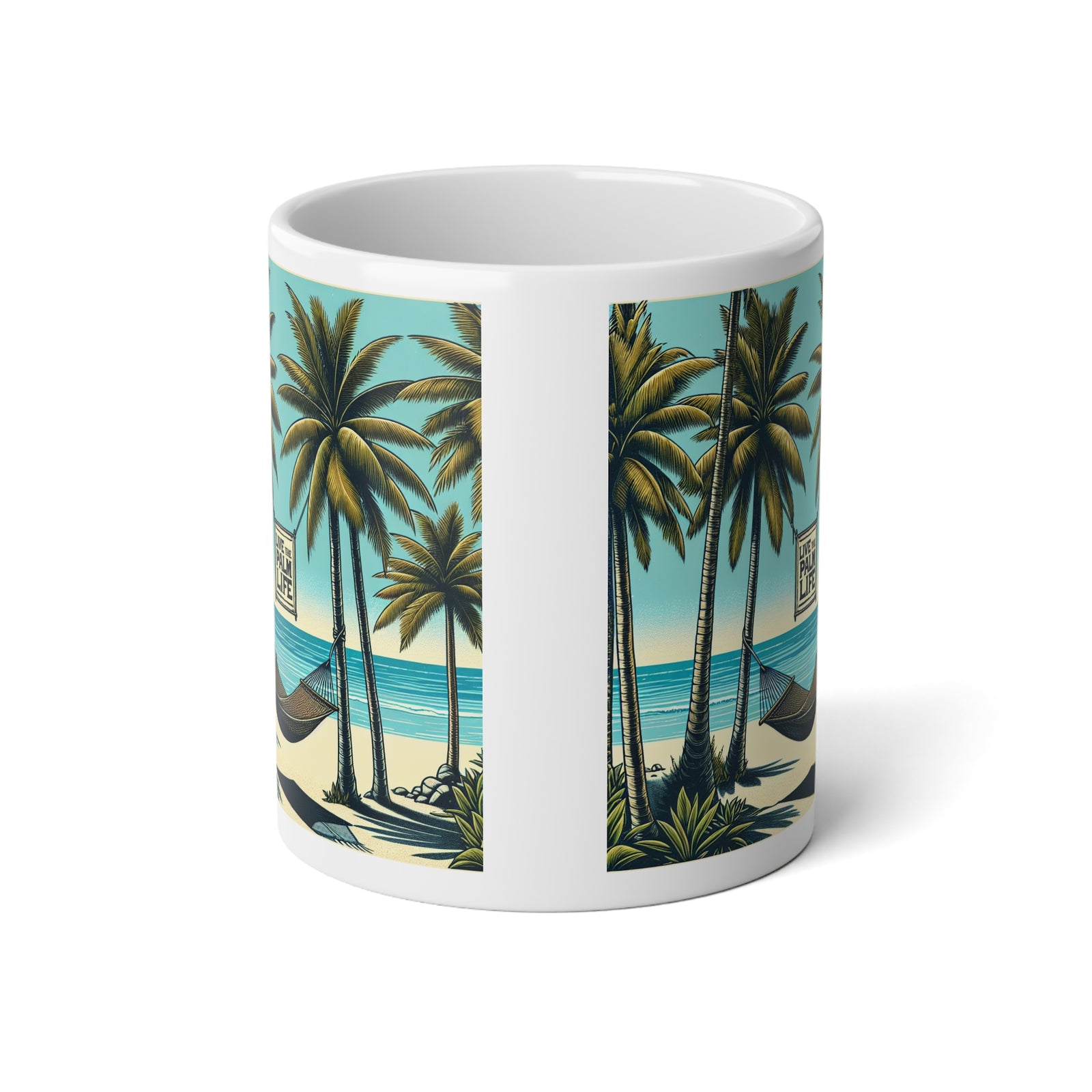 Jumbo Mug, 20oz, Hammock on the Beach | Tropical Coffee Cup, Gift for Beach Lovers