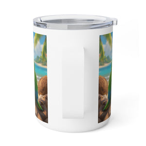 10oz Insulated Coffee Mug — Lulu the Parrot at Beach
