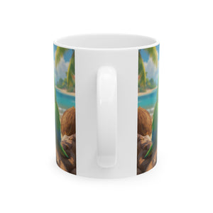 Ceramic White Mug - Lulu the Parrot Drinks Coffee