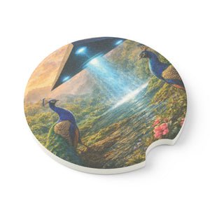 Soapstone Car Coaster - UFO & Peacocks