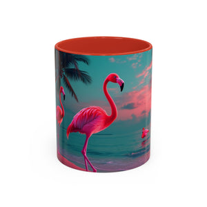 Accent Coffee Mug (11, 15oz), Neon Flamingos at Night / Various Colors