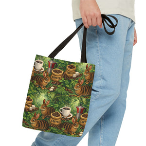 Tropical Rabbits & UFOs Tote Bag, Black - 3 Sizes