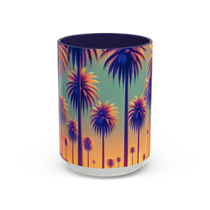 Accent Color Coffee Mug (11, 15oz), 8 Colors - Sunset Palms