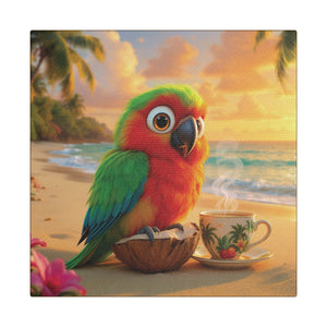 Tropical Beach Canvas - Tiki the Parrot Sunrise Wall Art