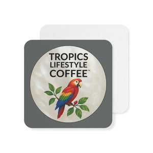 Bulk Hardboard Coffee Coasters -  Parrot MOP Logo (50/100 pcs), dark grey