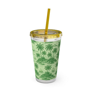Tropical Tumbler with Straw | 16 oz: Faraway Toile/Green