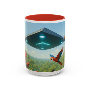 Accent Coffee Mug (11, 15oz), 8 Colors - UFO and Macaws