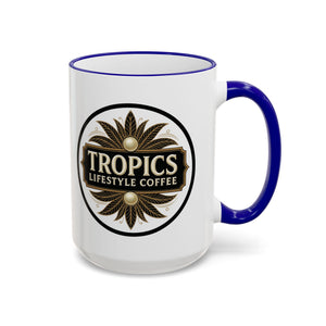 Accent Rim & Handle Coffee Mug — Tropics Lifestyle Coffee Pearl/Palm Logo