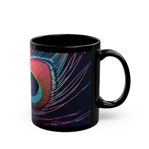 Black Coffee Mug - Peacock Eye Feather, Magenta