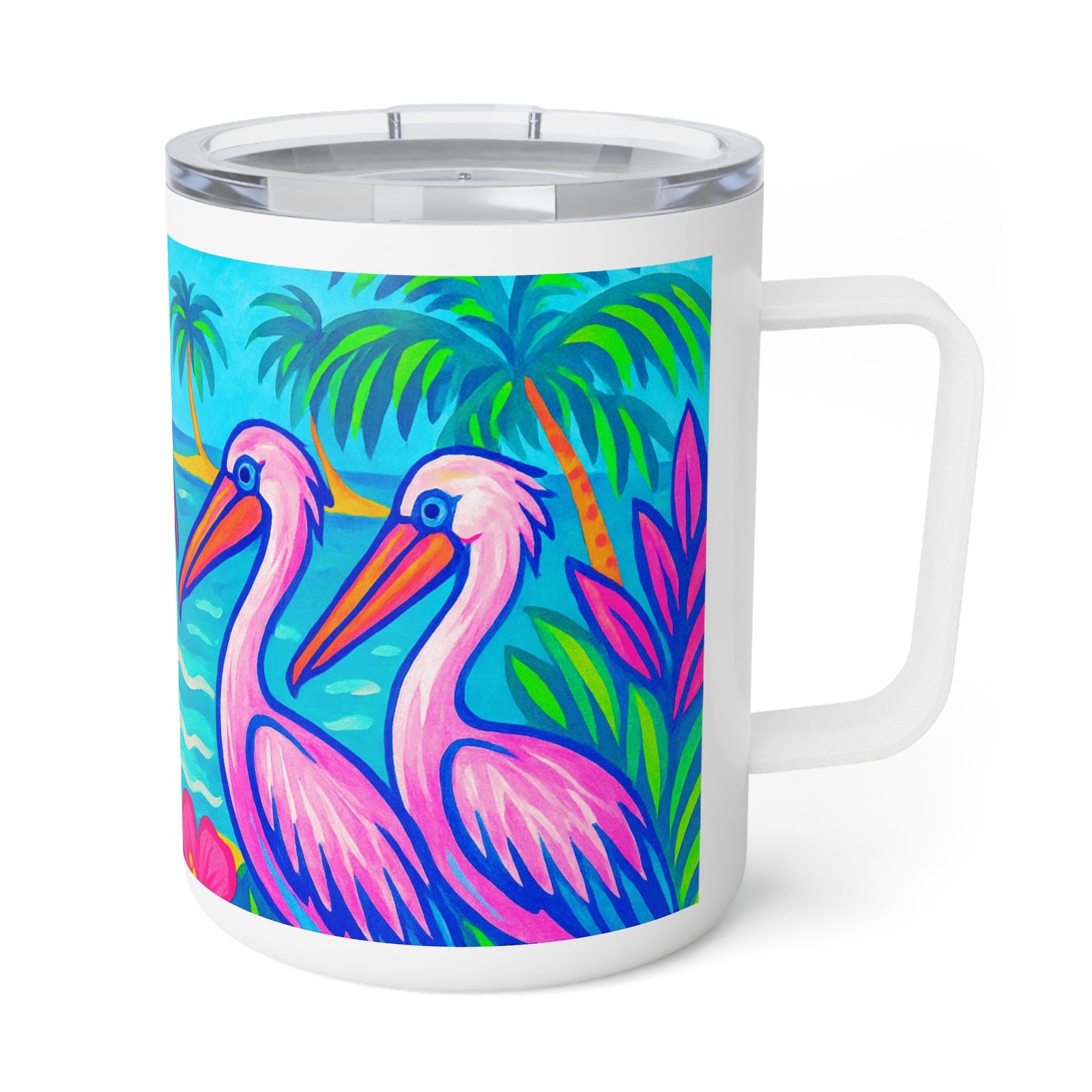 Tropical Insulated Coffee Mug: Pelican Friends