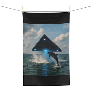 Microfiber Coffee/Tea Towel – UFO & Dolphin, Black