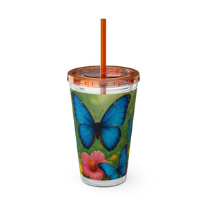 Tropical Tumbler with Straw | 16 oz : Morpho Butterflies Flight