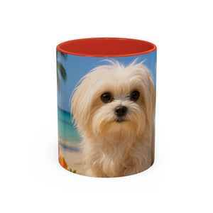 Accent Coffee Mug (11, 15oz), 8 Colors - Puppy Ariel at the Beach