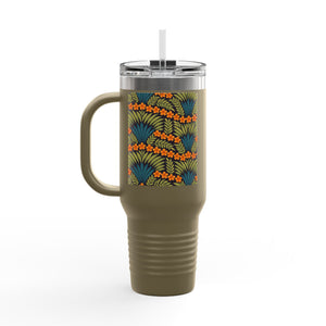 Insulated Travel Mug, 40oz / Hibiscus Fan Dance, Orange - Perfect for Outdoor Adventures