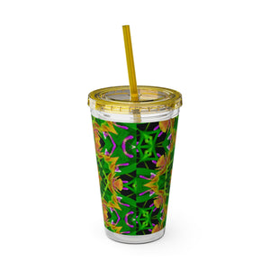 Tropical Tumbler with Straw | 16oz Colorful Travel Cup / Kaleido Orchid