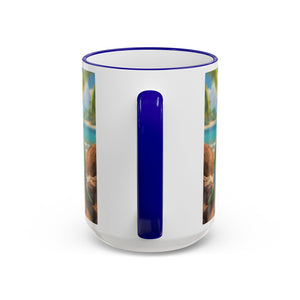 Accent Rim & Handle Coffee Mug ~ Lulu the Parrot Drinking Coffee