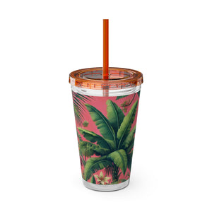 Tropical Tumbler with Straw | 16 oz:  More Tropical Palms, Coral