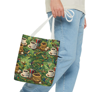 Tropical Hummingbirds & Coffee Tote Bag, Black - 3 Sizes
