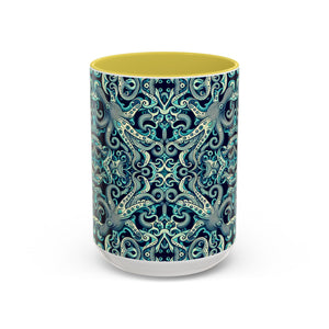 Accent Color Coffee Mug, Many Colors - 11oz & 15oz / Twisted Aqua Octopus