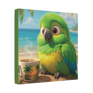 Tropical Beach Canvas - Lulu the Parrot Coffee Wall Art, Green