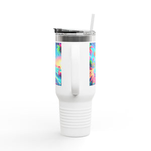 Insulated Travel Mug, 40oz / Pop Art Flamingo Beach
