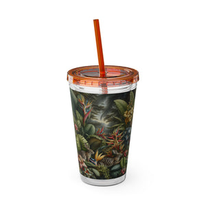 Tropical Tumbler with Straw | 16 oz: Rainforest Rabbit Outing