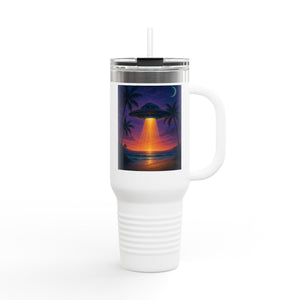Insulated Travel Mug, 40oz / Beach UFO at Night
