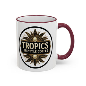 Accent Rim & Handle Coffee Mug — Tropics Lifestyle Coffee Pearl/Palm Logo