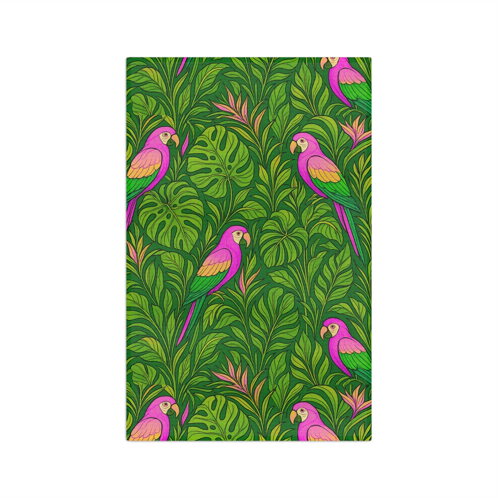 Tropical Microfiber Coffee/Tea Towel – Rainforest Parrot Family, Pink