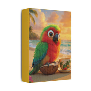 Tropical Beach Canvas - Tiki the Parrot Sunrise Wall Art, Yellow