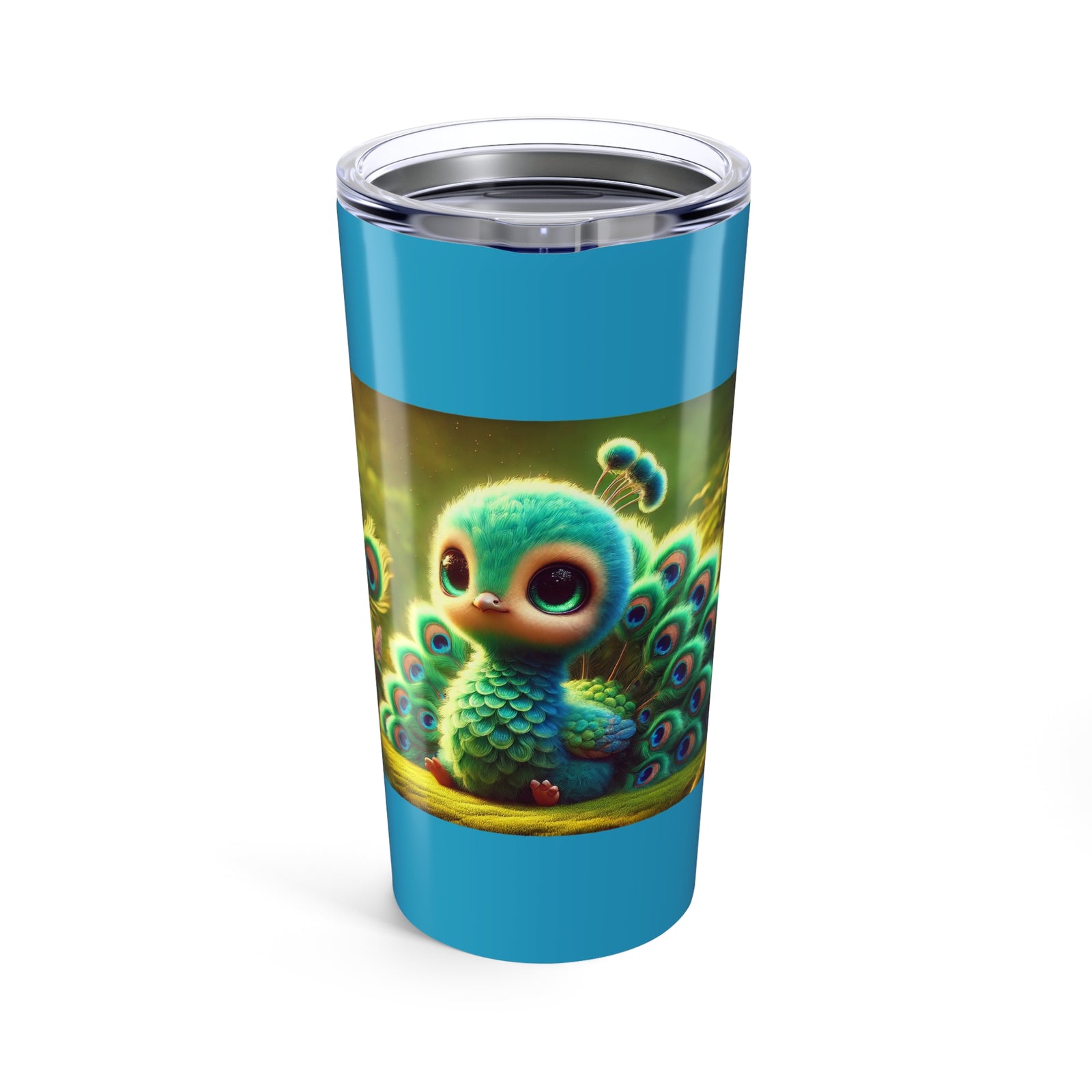 20oz Tropical Glossy Tumbler, Stainless Steel / Baby Peacock, Turquoise