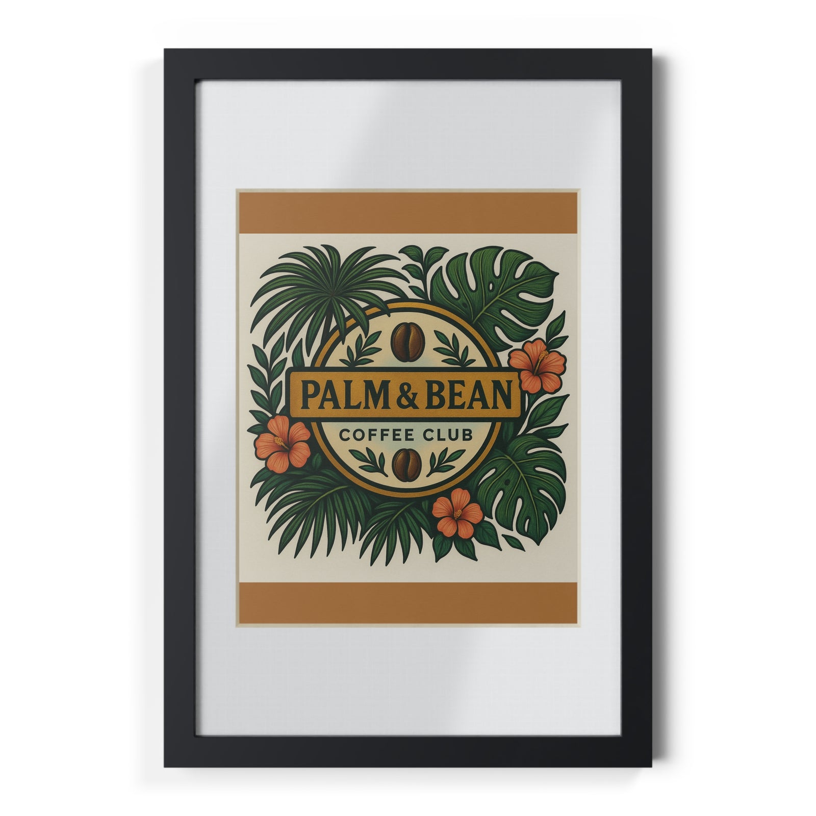 Tropical Framed Poster — Palm & Bean Coffee Club, Dark Gold
