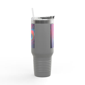 Insulated Travel Mug, 40oz / Peacock Eye Feather, Magenta - Perfect for Outdoor Adventures