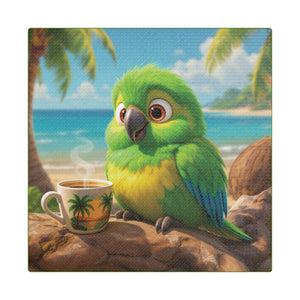 Tropical Beach Canvas - Lulu the Parrot Coffee Wall Art, Green