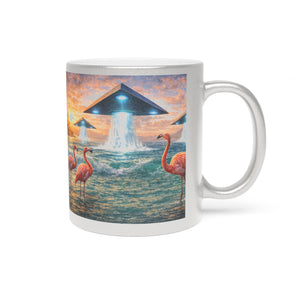 Tropical Metallic Mug, Gold or Silver - UFOs & Flamingos