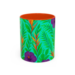 Accent Color White Mug - 11oz & 15oz / Midnight Flower Green